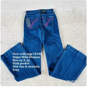 NWT - 7 For All Mankind Women's Blue Jeans with Pink Stitching